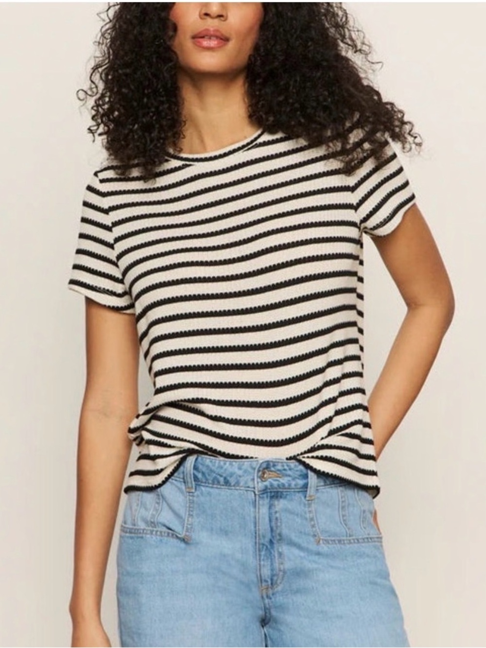Sanctuary Macrame Textured Tee Black Stripe NWT